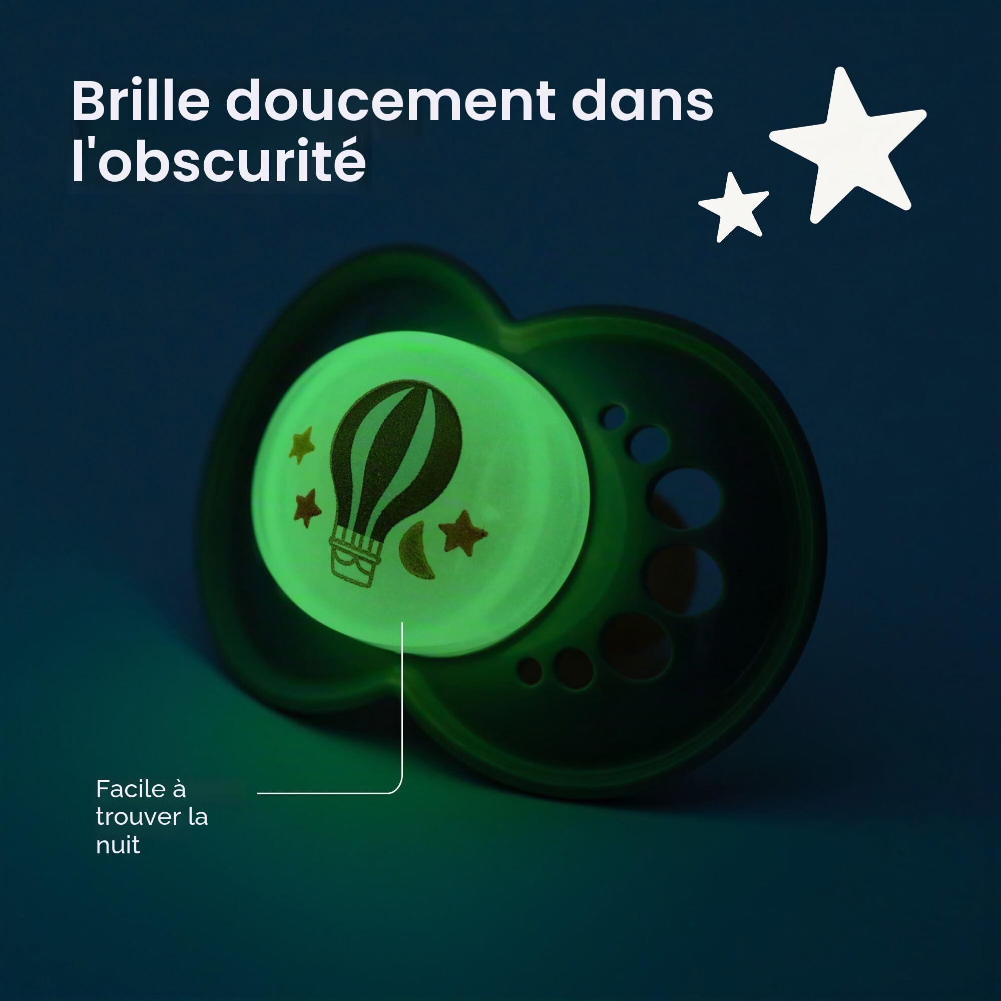 MAM Original Pure Night Lot de 2 tétines pour bébé de 2 à 6 mois, durables et biorenouvelables, tétine en silicone SkinSoft, tétine phosphorescente, crème (les motifs peuvent varier)