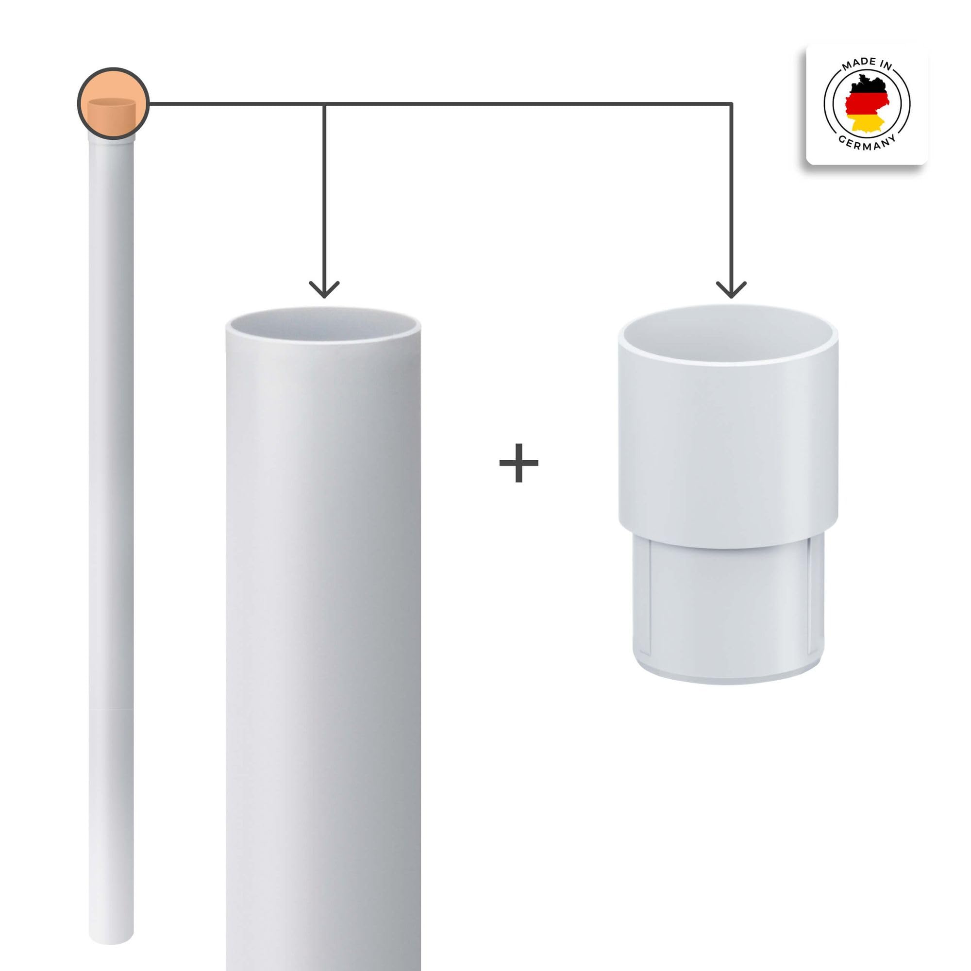 INEFA Tubo pluviale in PVC, 200 cm 100mm, bianco tubo PVC, pluviali, accessori per grondaie, scarico pluviale, montaggio facile, Made in Germany