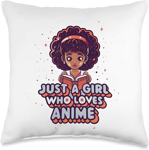 Miniatura 4 de African American Anime Just a girl who loves Anime Just Loves Anime Black Afro Girl Throw Pillow, 18x18, Multicolor