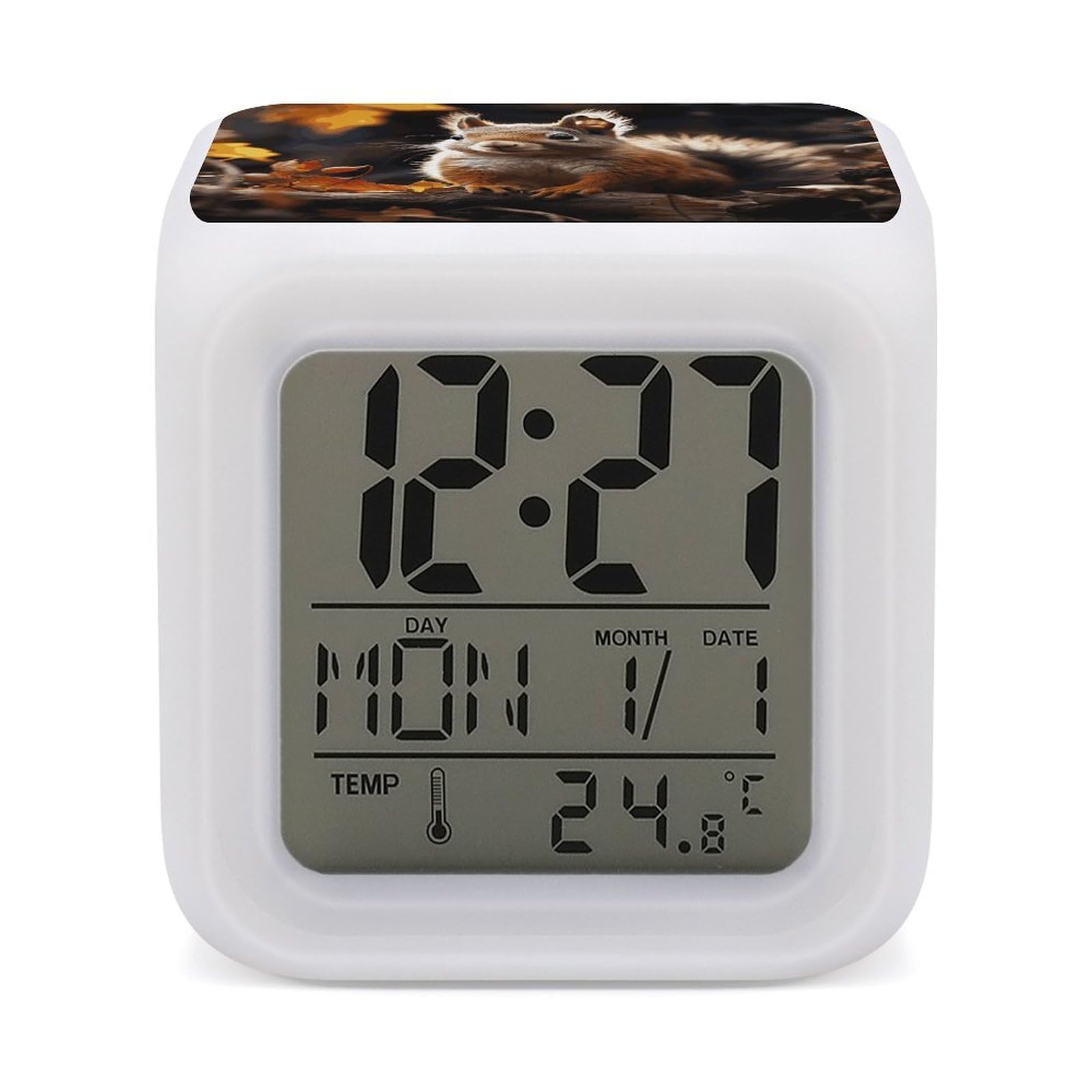 Reloj despertador de ardilla para dormitorios infantiles con luces LED