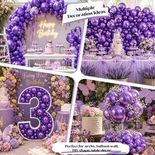 Image of Togvu Metallic Purple Balloons, 50Pack 5 Inch Small Mini Chrome Purple Latex Party Balloons for Birthday Wedding Bridal Baby Shower Bachelorette Decorations Supplies
