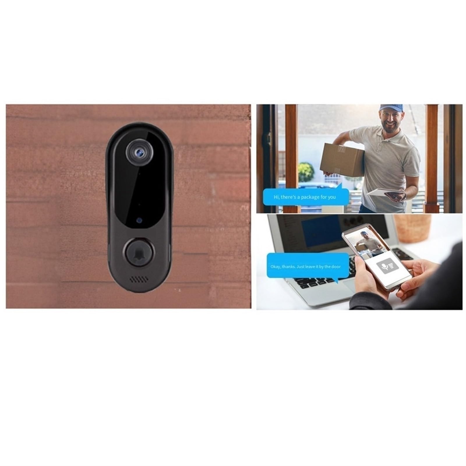 Smart Home Security Sonnette Caméra WiFi Interphone Vidéo Sonnette Caméra Extérieure sans Fil WiFi Sonnette 2 Voies Audio Vision Nocturne(Size:Doorbell xBattery)