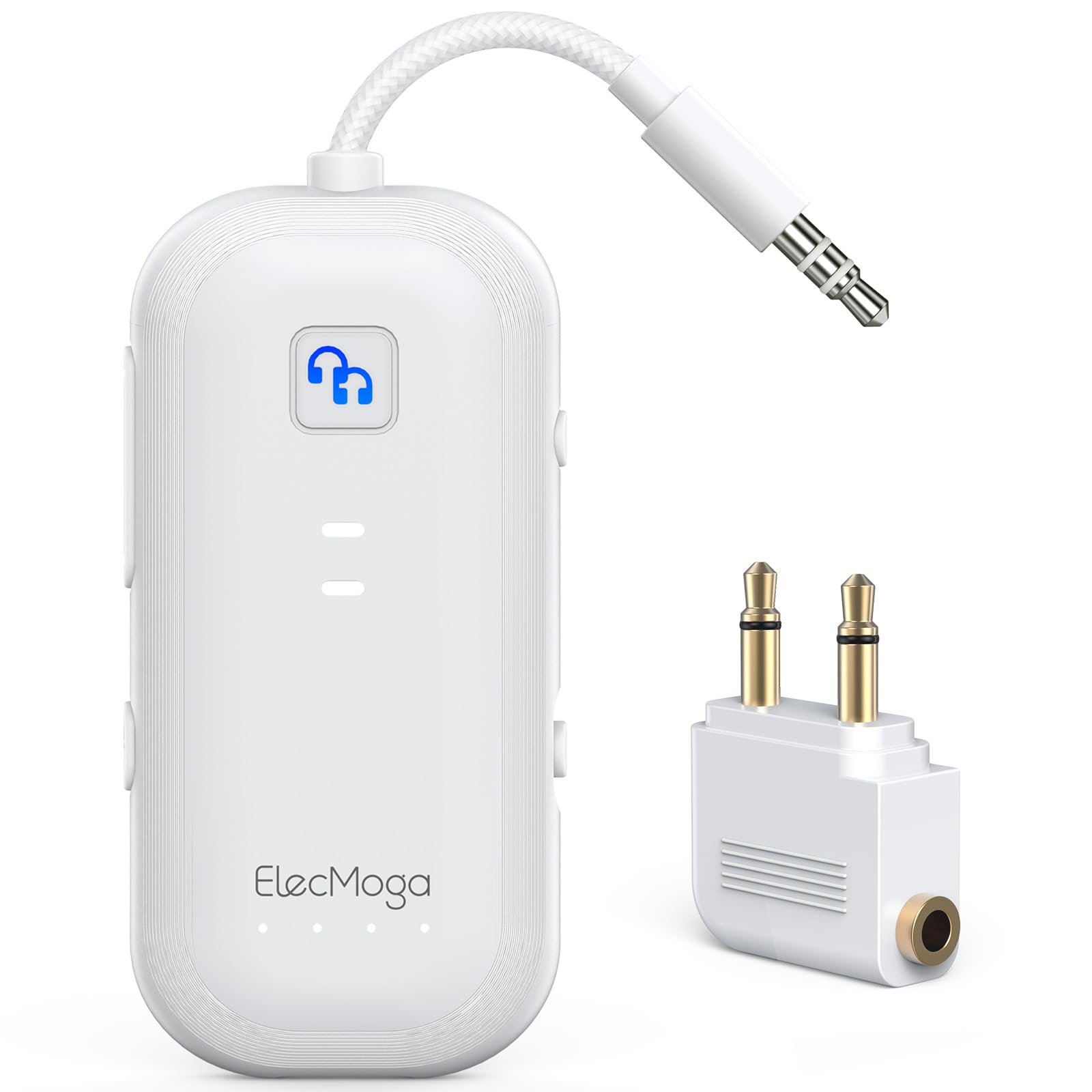 2026 Upgraded Airplane Bluetooth 5.4 Transmitter Bluetooth Adapter, ElecMoga Airplane Travel Essentials Supports 2 AirPods or Headphones, 2-in-1 AUX Wireless Transmitter Receiver for TV, Car, White