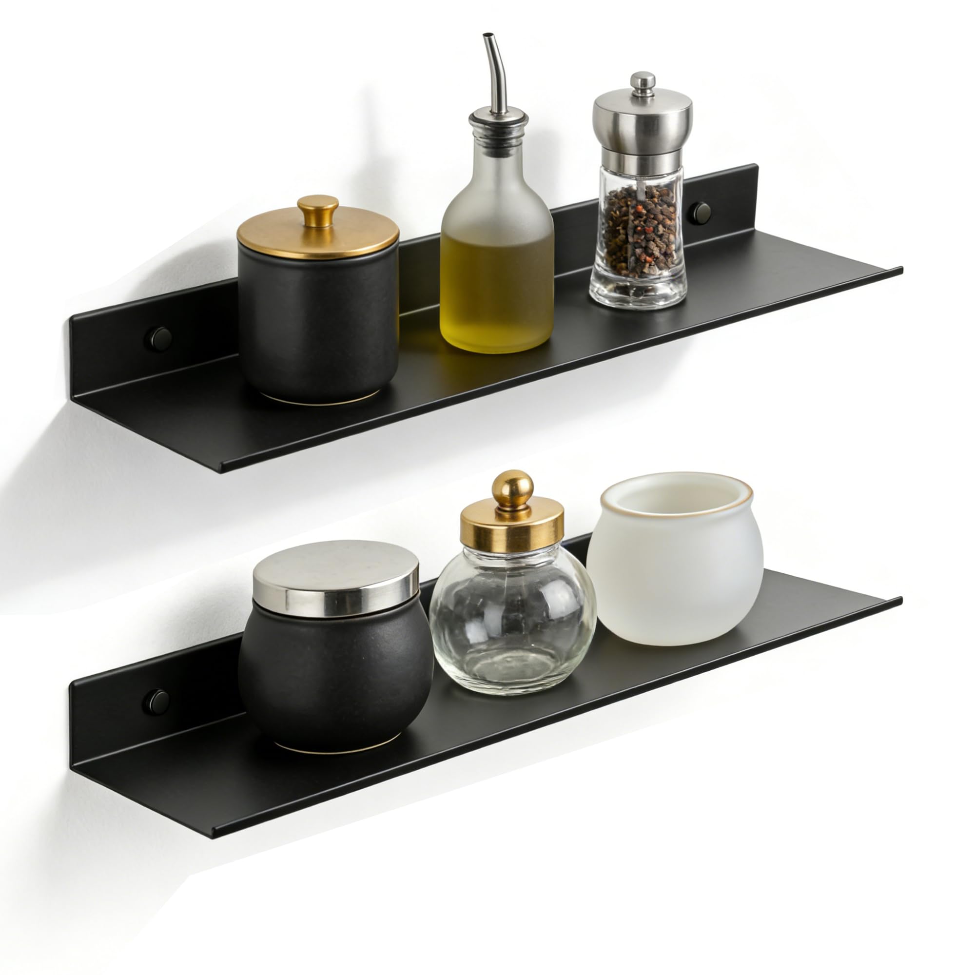 Z metnal Bathroom Shelf, Floating Shelves, Metal Display Wall Shelf, Aluminum, Wall Mounted, Matt Black,16 inch, 2 Pack