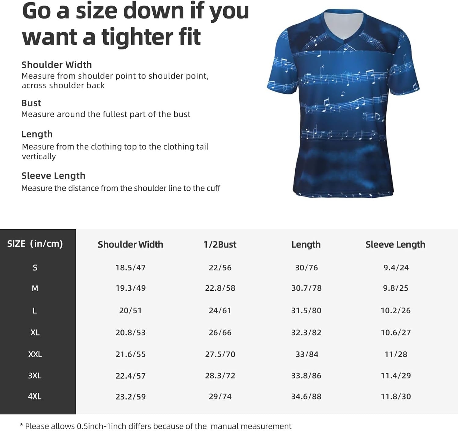 Blue Musical Notes Rugby Football Jersey for Men, Comfortable V-Neck Loose Fit Top for Team Sports Athletics