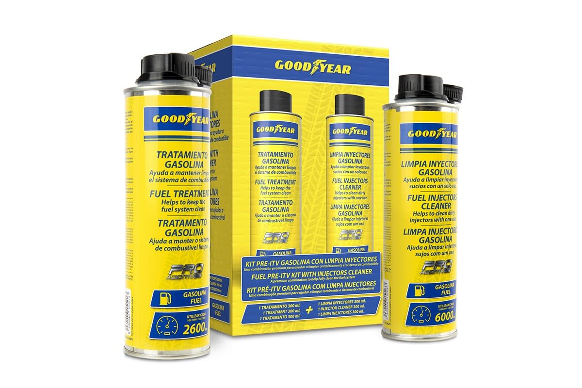 Goodyear Pro Additives Kit di pre-ispezione benzina con detergente per iniettori, Additivo benzina 300+300 ml