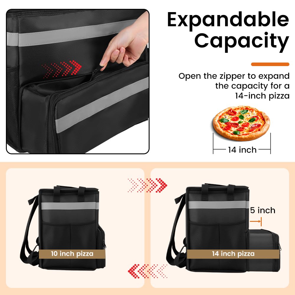 Paquete de Entrega de Alimentos Ampliable, Black, 15.7"x 14.5"x 10.6", Mochila de Entrega de Alimentos