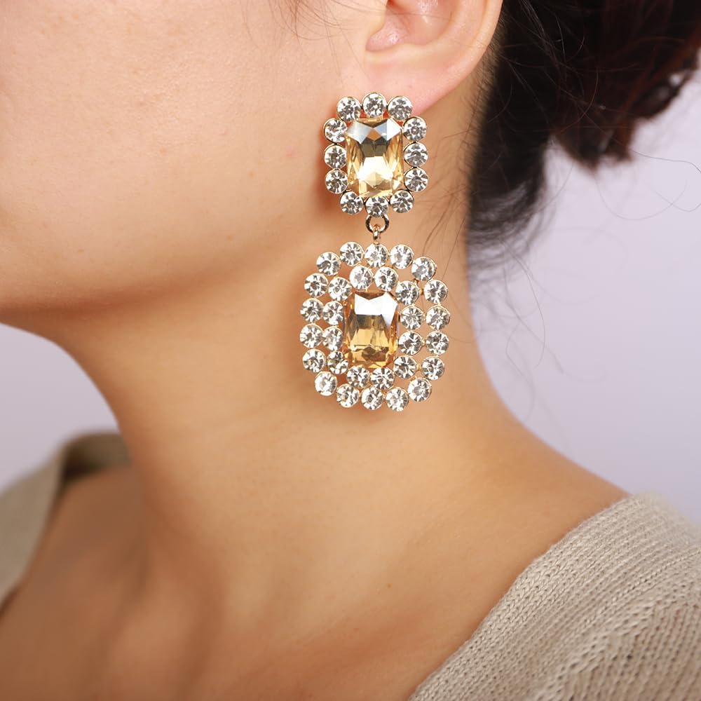 Women Bohemian Geometry Rhinestone Dangle Drop Earrings Rectangle Crystal Rhinestone Statement Earrings Vintage Rhinestone Chandelier Earrings for Women - Image 2