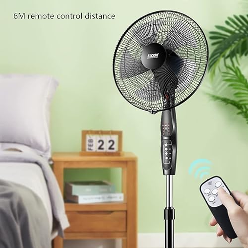 Miniatura 5 de Ventilador de pedestal de pie oscilación automática con control remoto de 16 pulgadas, 60 vatios, 3 velocidades, ventilador temporizador de 7 horas