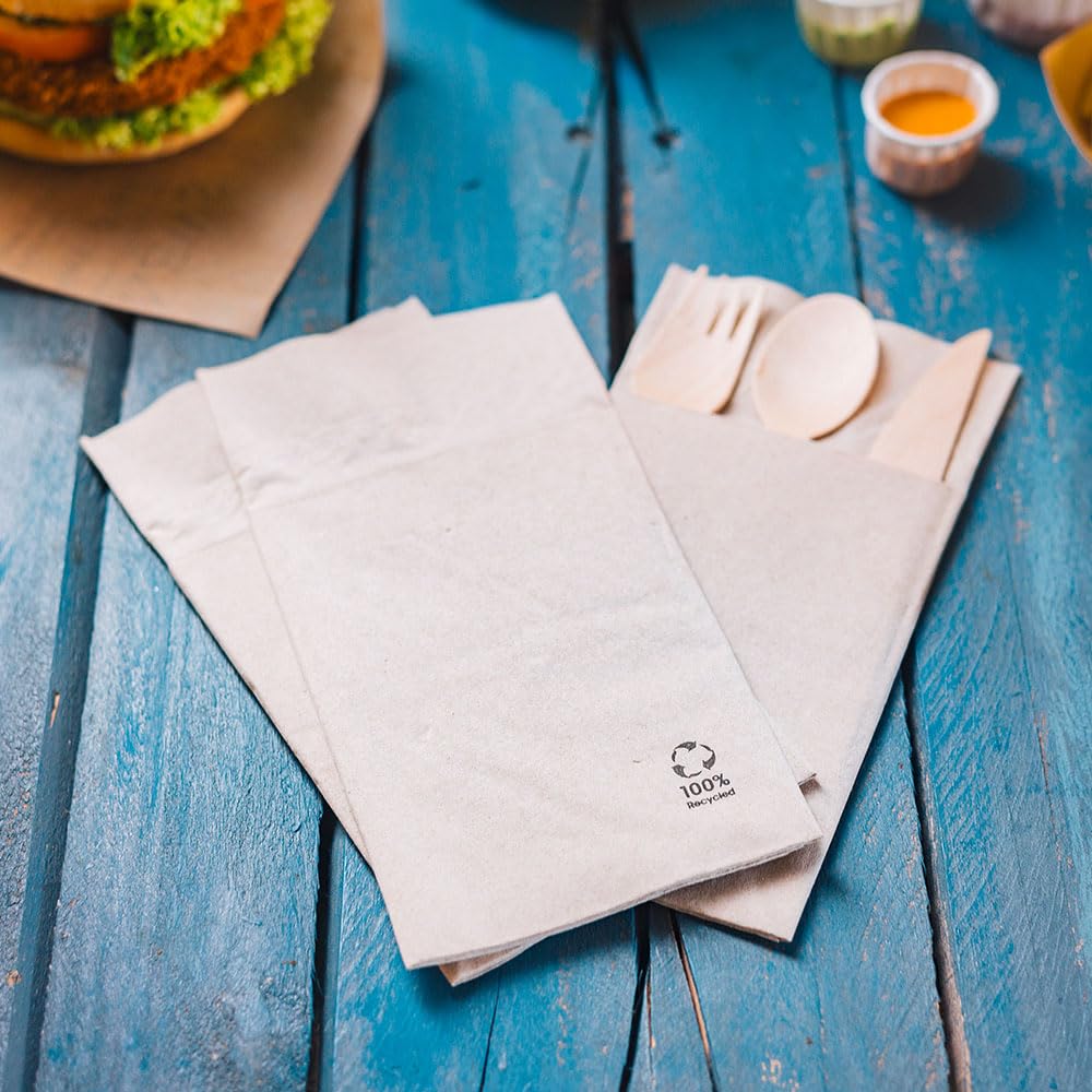 BIOZOYG r-servilletas para cubiertos de papel reciclado sin blanquear 2 capas 10x19,5cm I 40x40cm servilletas marrón plegadas en bolsas de cubertería I servilletas fundas de cubiertos 1000 unidades