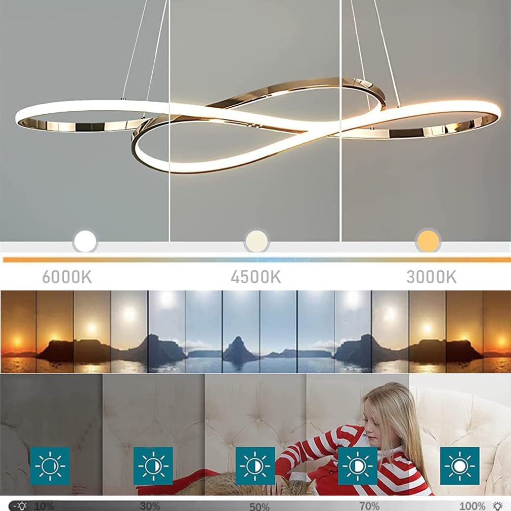 Lanekd Lampada a Sospensione Lampada da Tavolo da Pranzo Cromo Lampadario LED Dimmerabile Con Telecomando 36W Soggiorno Lampada Moderna Regolabile Altezza Ufficio Cucina Lampadari (Cromo)