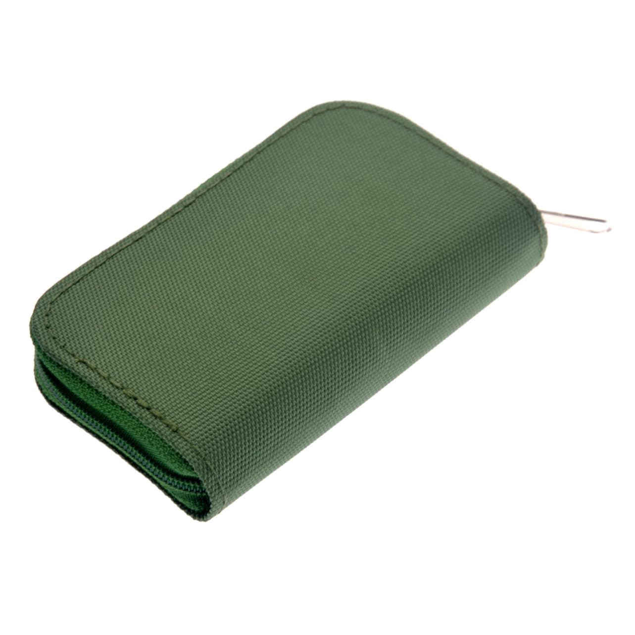 CAXUSD Portable Slot Memory Card Holder Case Green Zippered Storage Pouch for and Cards and Protector for Travel and Organization