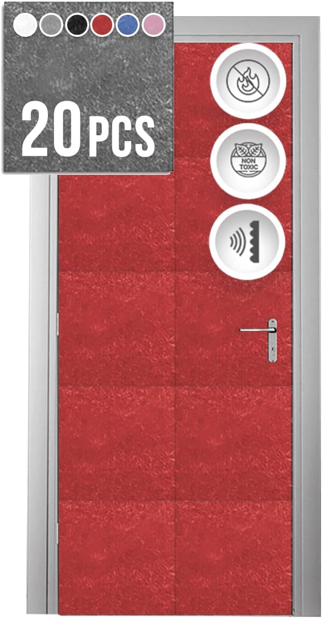 Arrowzoom Red Single Side - 20 Pieces Acoustic Insulation Soundproofing Panels 12 x 12in for Door Kit Installation Recording Studio Podcast Live House Bars Sound Absorbing Tiles Man Cave AZ1184