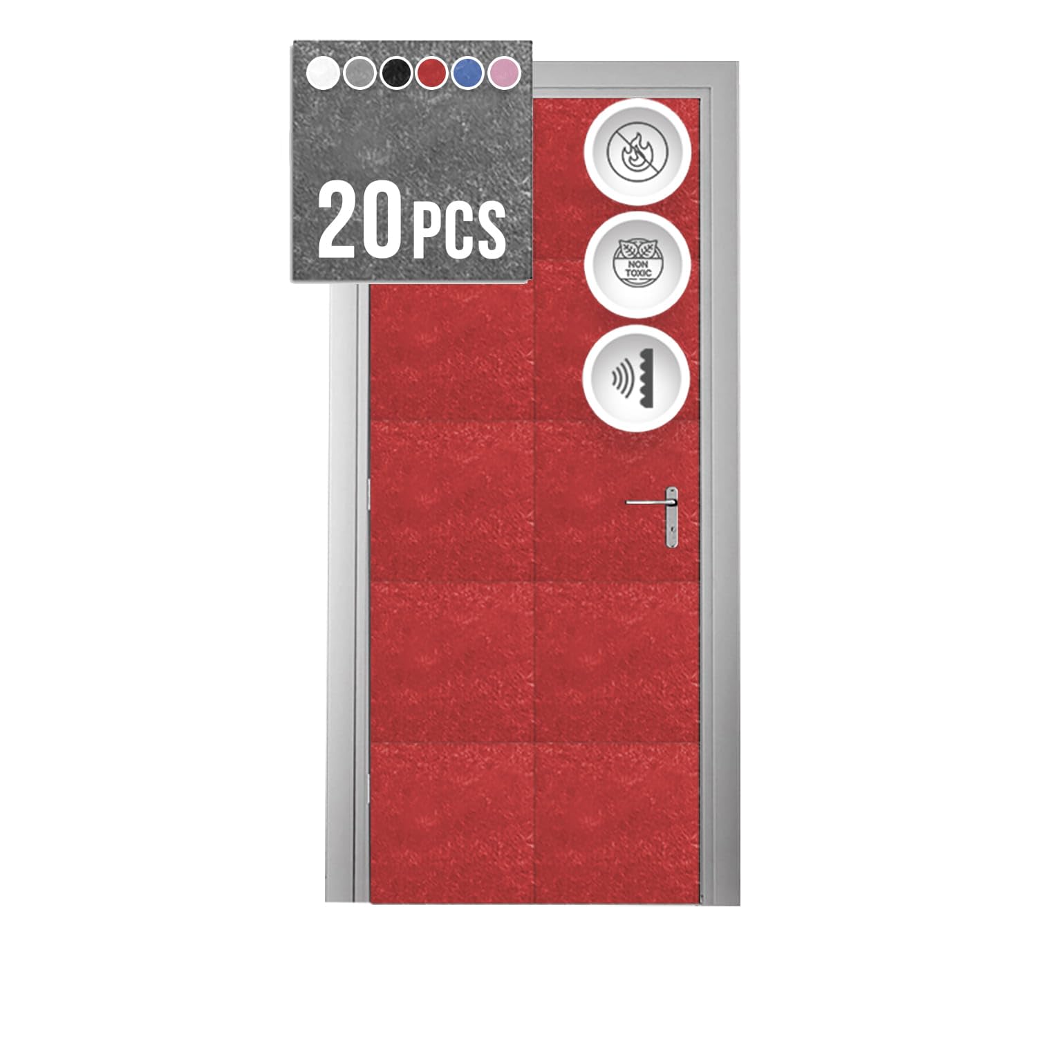 Arrowzoom Red Single Side - 20 Pieces Acoustic Insulation Soundproofing Panels 12 x 12in for Door Kit Installation Recording Studio Podcast Live House Bars Sound Absorbing Tiles Man Cave AZ1184
