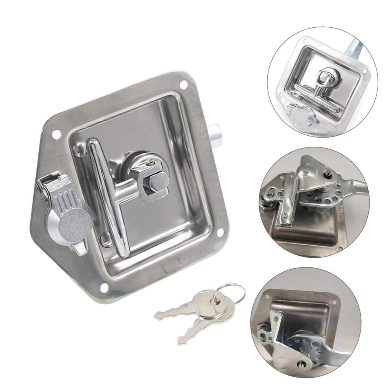 HOMSFOU Serratura T in Acciaio Inox Serratura per Rimorchio Chiavistello per Porta Rimorchio per Cassone Completo con Maniglia T e Chiavi