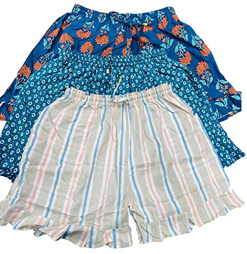 Image of Ukal Rayon Printed Frill Shorts for Women and Girls Casual Wear Night Wear Daily Use Summer Shorts with Pockets (Pack of 3)