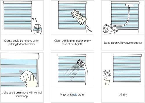 Miniatura 8 de HTTMT - Persianas enrollables cebra [69 pulgadas de ancho x 72 pulgadas de alto] blancas, inalámbricas, de doble capa, control de luz transparente o
