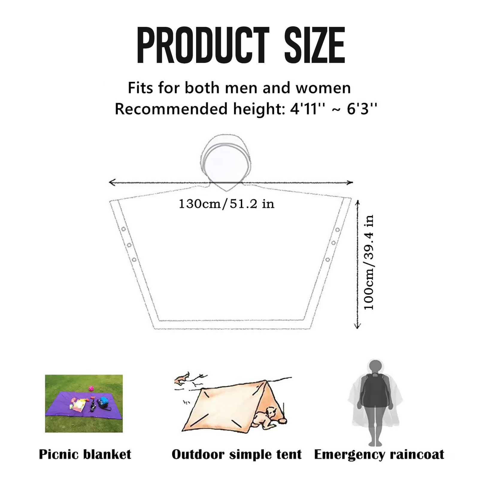 Poncho de Lluvia Impermeable, 3 en 1 Multifuncional Ligero Chubasquero, Paquete Poncho de Lluvia Reutilizable con Capucha, para Ciclismo, Senderismo, Camping, Actividades al Aire Libre