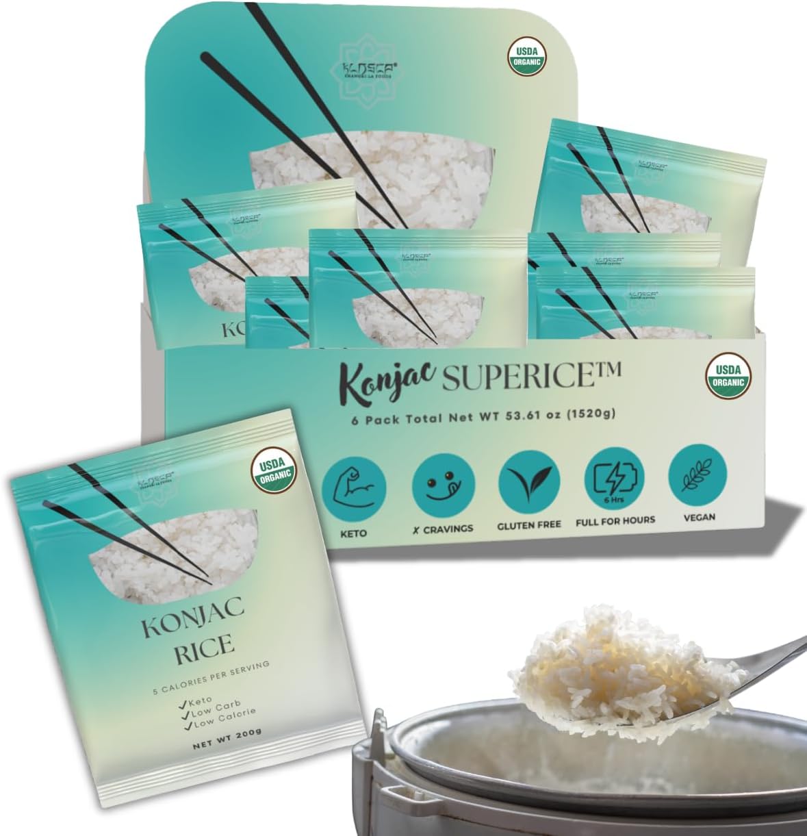 Shirataki Konjac Keto Rice: Gluten Free Plant Based Low Carbs Vegan Fat Free Noodle Rice - 6 Pack Inside 53.61 OZ