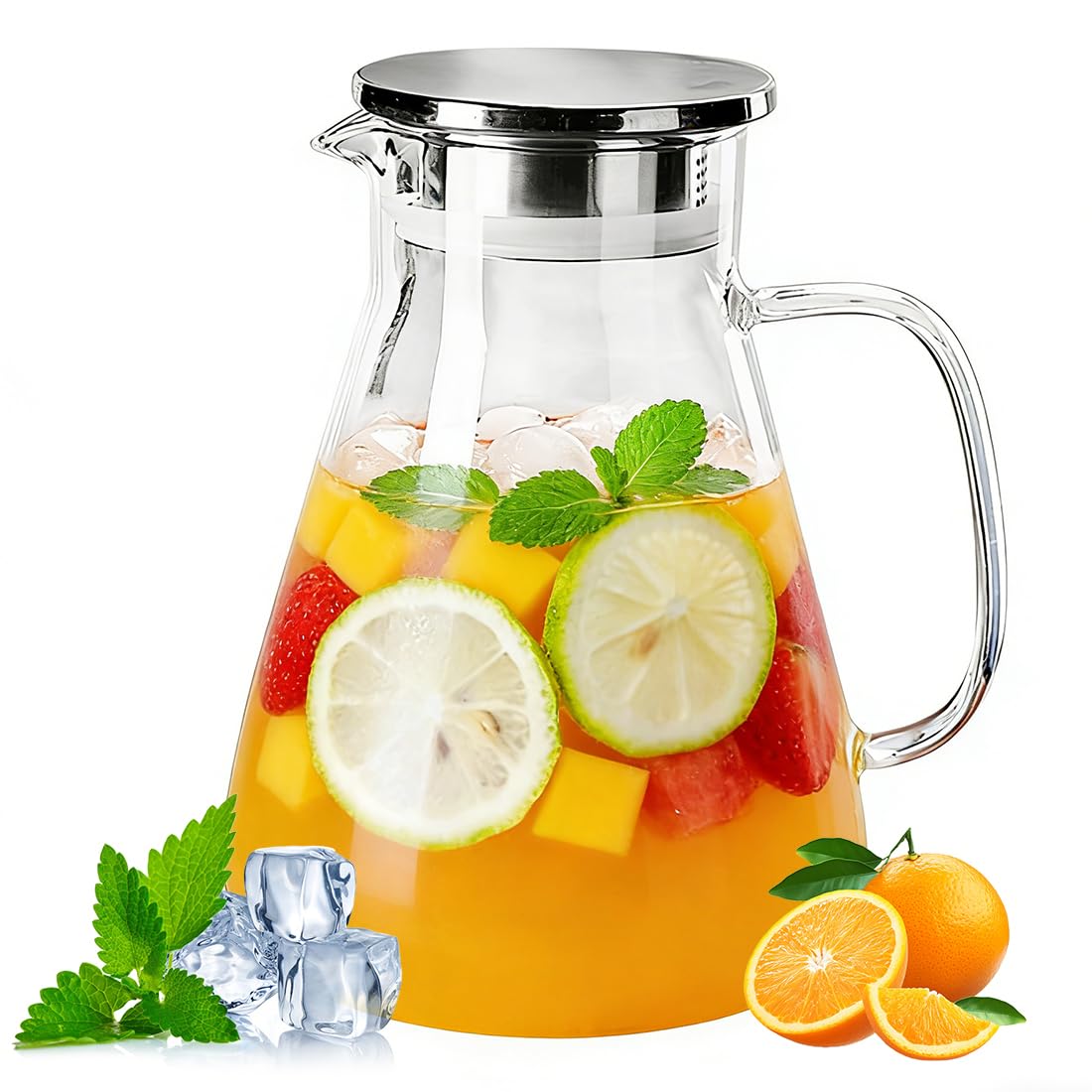 Carafe en verre 1,7L avec couvercle et infuseur en acier pour thé