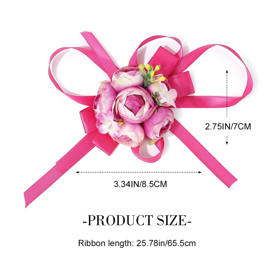 CASDRE Bride Wedding Wrist Corsage Hand Flower with Ribbon Bridal Corsage Wristlet Wedding Accessories for Women and Girls (Purple)