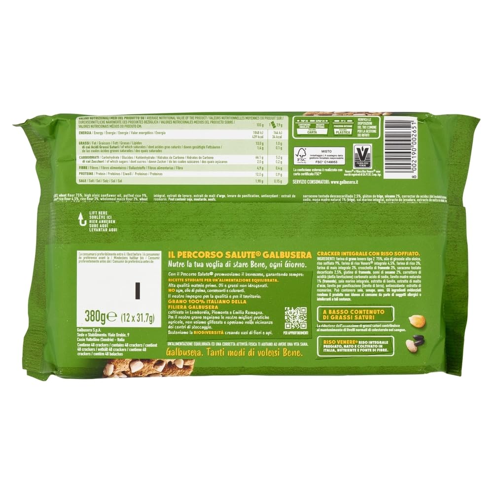 Galbusera RisosuRiso Croccantezza Integral, Galletas con granos crujientes de arroz inflado 100% italiano, 12 x 380 g + Polpa italiana Gourmet 400 g