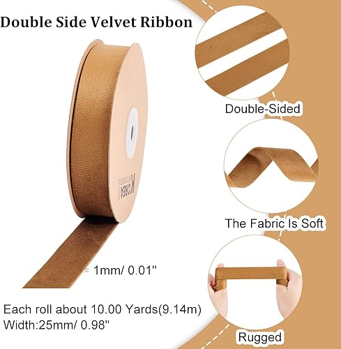 Miniatura 2 de arricraft Cinta de terciopelo de doble cara para el día de San Valentín, 10 yardas, 1 pulgada, rollo de cinta de satén de camello, cintas planas