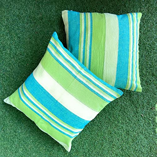 Image of RANGBHAR Handloom Cotton Cushion Covers with Concealed Top Zip, 16 x 16 inch, Green, Pack of 2
