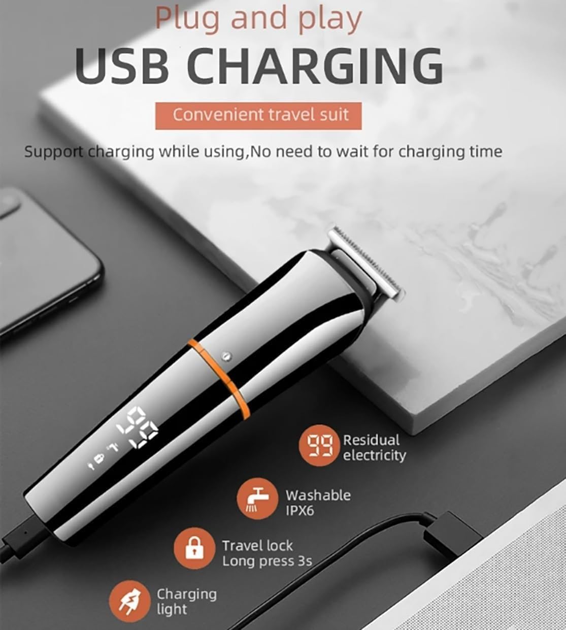 Hair Clippers for Men, 6 in 1 Multi Hair Trimmer Men Facial,Beard,Body Grooming Kits Electric Hair Clipper Nose Ear Trimer Rechargeable