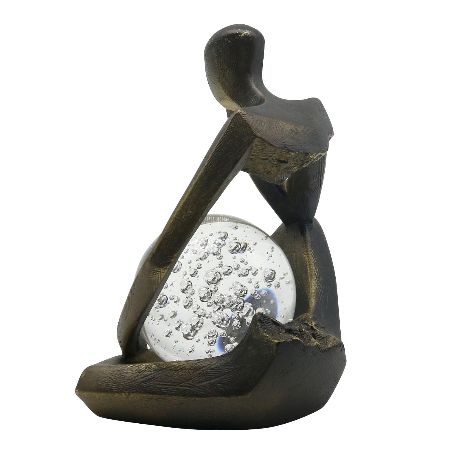 Estatua de Resina de un Pensador: Escultura sosteniendo una Bola de Cristal, Figura Coleccionable Abstracta Moderna para la decoración de la estantería del hogar o la Oficina(Black)