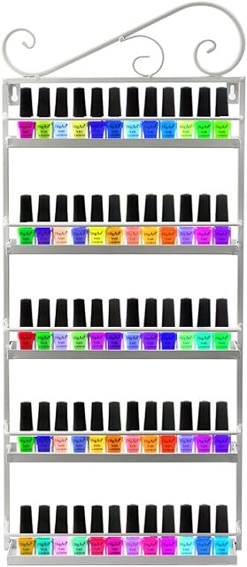 Metal Nail Polish Wall Rack Organizer Holds 50 Bottles Essential Oils Mountable 5 Tier Organizer Display Rack (White)