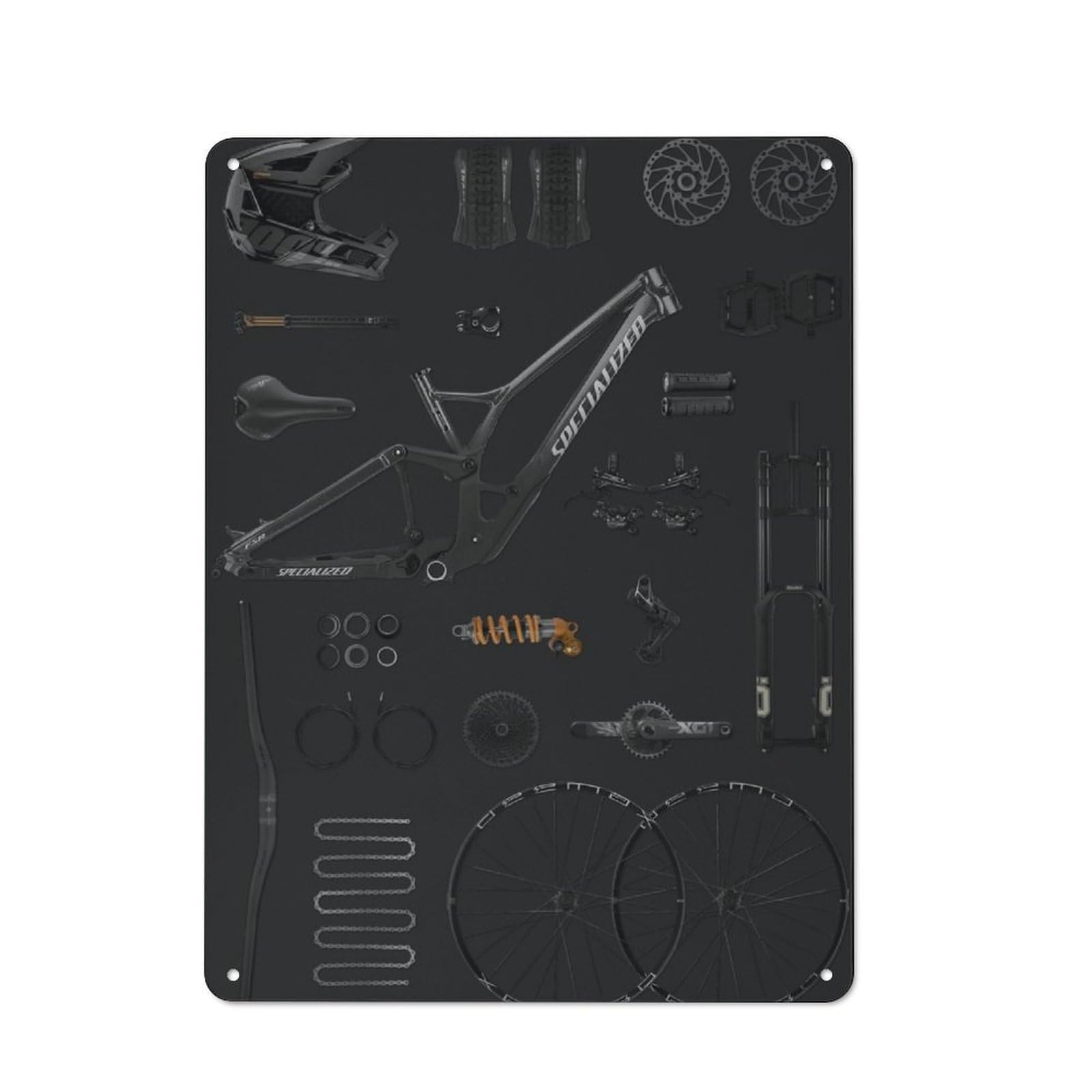 Junmoney Mountain Bike Parts Dark Decorative Metal Plaque, Bright Printed Design, For Washroom, Small Wall Space Or Hallway, 40X30cm