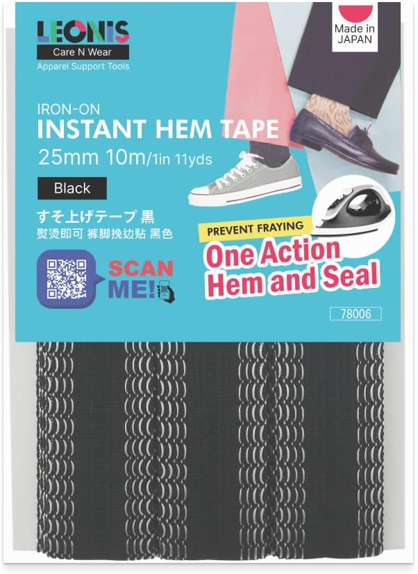 LEONIS Iron-on Instant Hem Tape 25mm x 10m (1 inch x 11 yds) Black [ 78006 ]