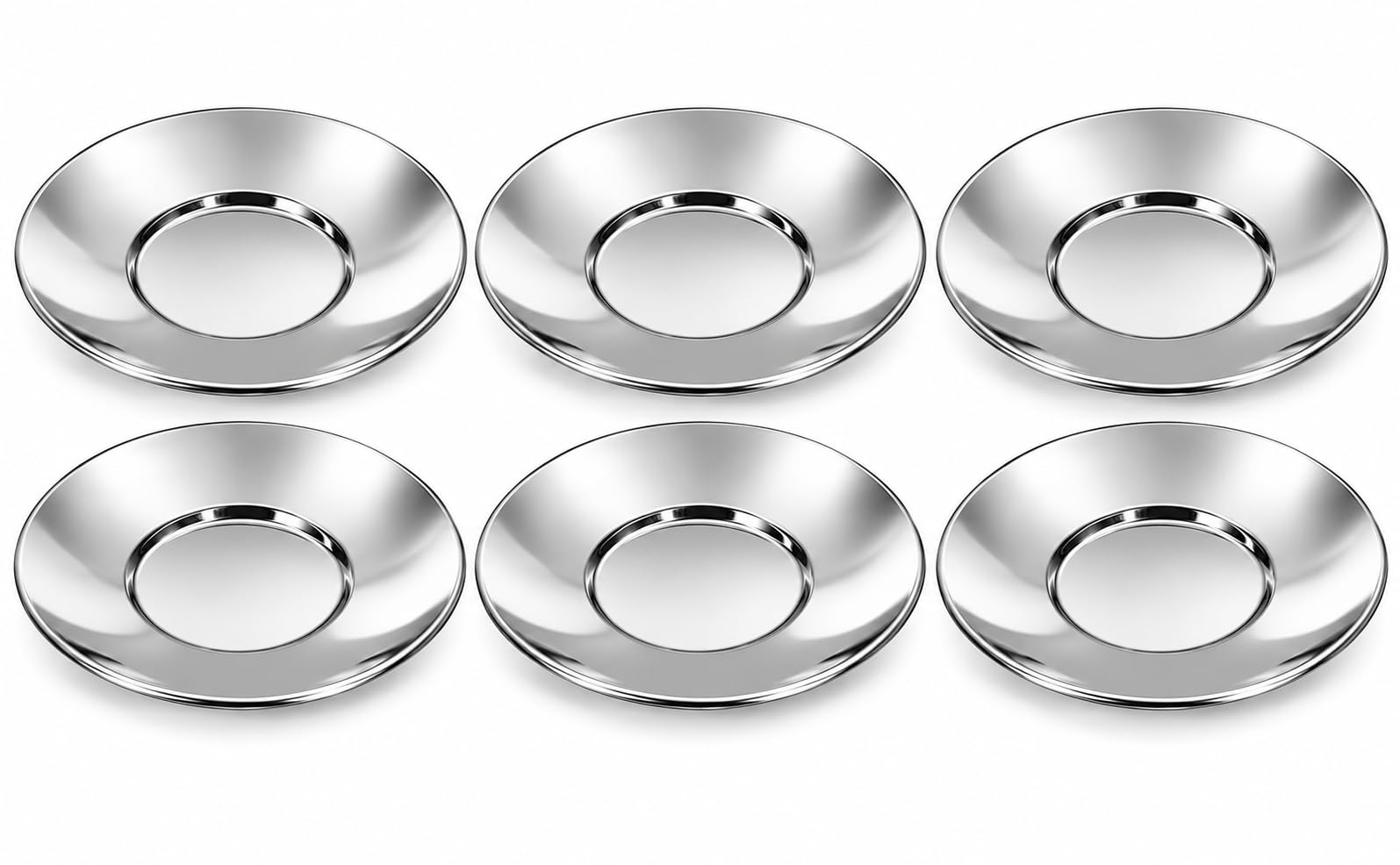 Stainless Steel Tea Coffee Saucers - 6 Pack -1