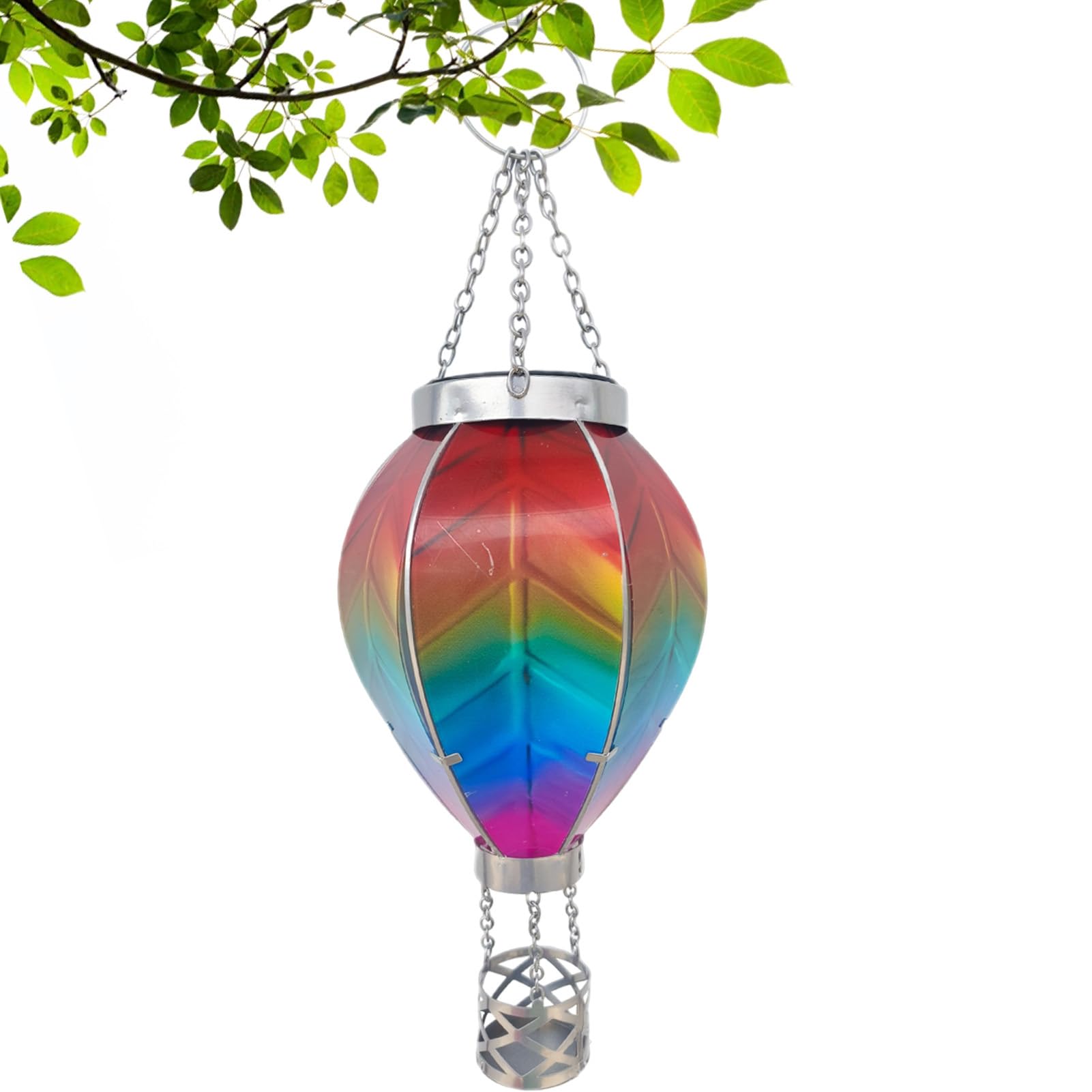 Hot Air Balloon Lantern, Festive Lights Solar Power Rainbow Stain, Flame Effect Hot Air Balloon Solar Garden Light, Outdoor Hanging LED Lantern, Light for Garden, Patio, Balcony Decoration