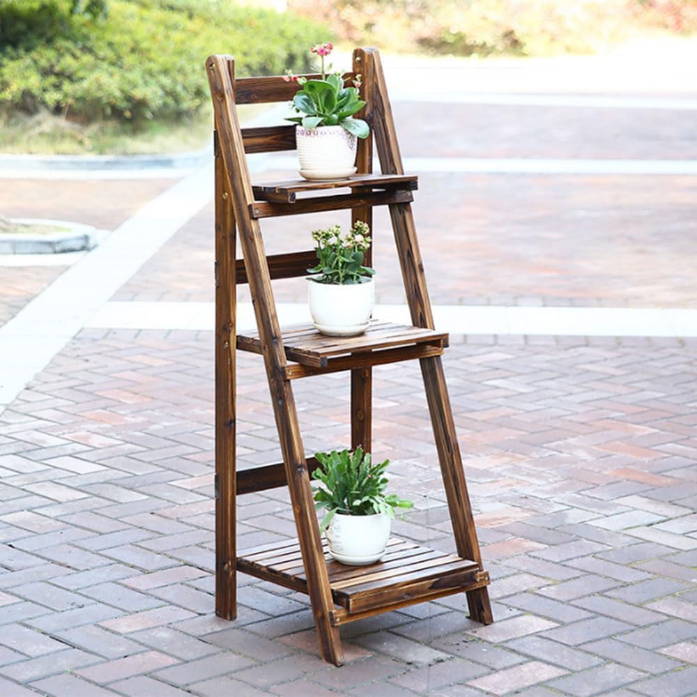 Makeup Toy Modern Wooden Ladder Shelf - 3 & 4-Tier Bookcase and Display Unit | Multi-Functional Storage Rack for Living Room, Bedroom, Office & Balcony | Foldable Plant Stand (3 Tier)