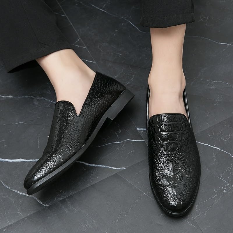 Casual Business Walking Shoes for Mens Dress Oxford Shoes for Men Slip On Round Burnished Toe Vegan Leather Crocodile Print Anti-Slip Non Slip Resistant Block Heel Casual4
