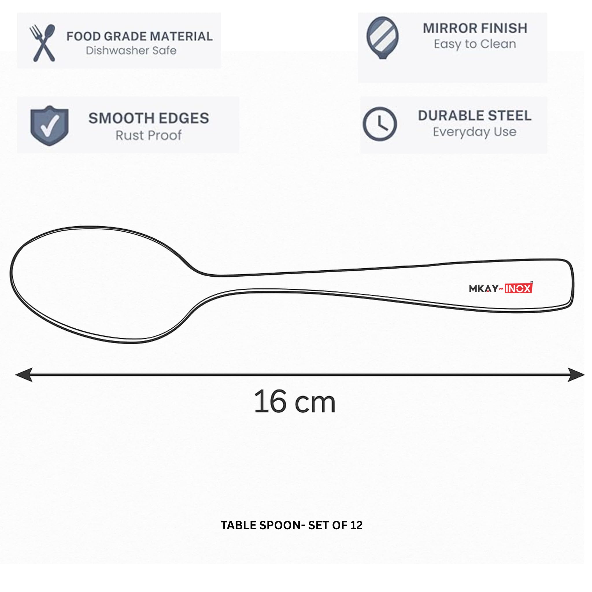 Lot de 12 cuillères en acier inoxydable de 16 cm de qualité supérieure pour la maison et la cuisine, ensemble de couverts de luxe pour pendaison de crémaillère, design impérial argenté (12)