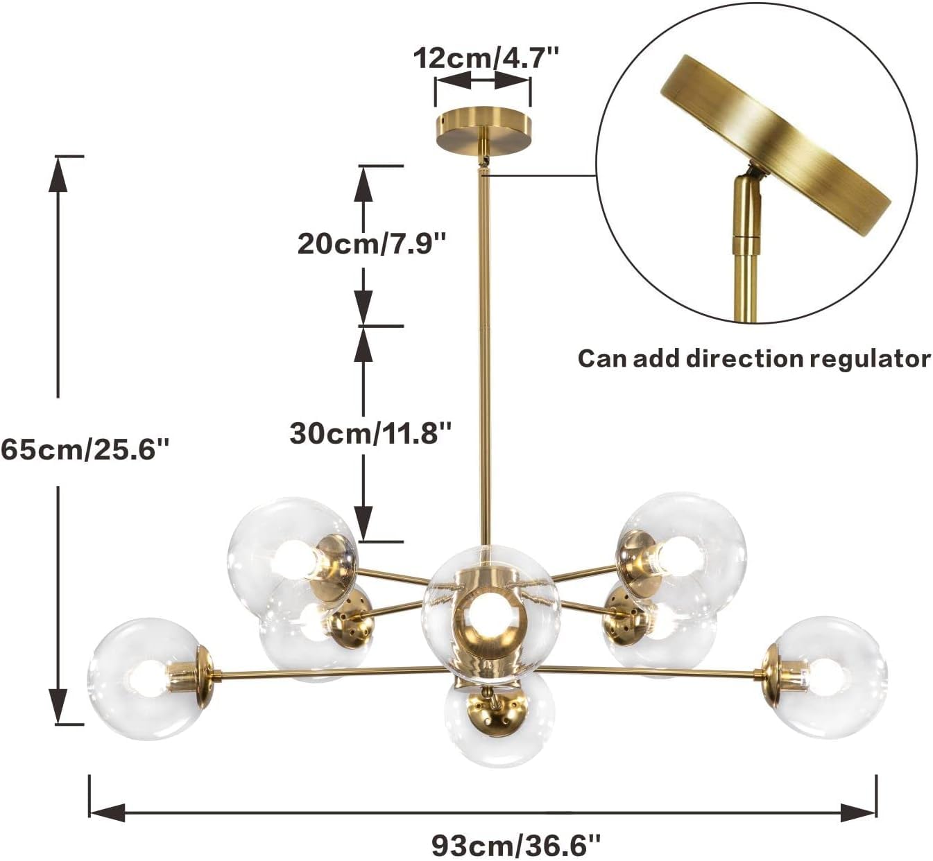 KCO Lighting Modern Sputnik Chandelier 8-Light Clear Glass Globe Ceiling Light Mid Century Brass Flush-Mounted Kitchen Iceland Product Image 2