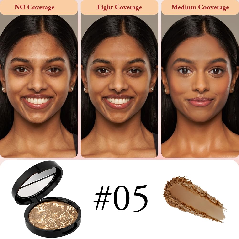 BUTBU Colour Correcting Powder Foundation, Baked Foundation for Mature Skin Brighten Illuminating Color Correcting foundation - Image 2