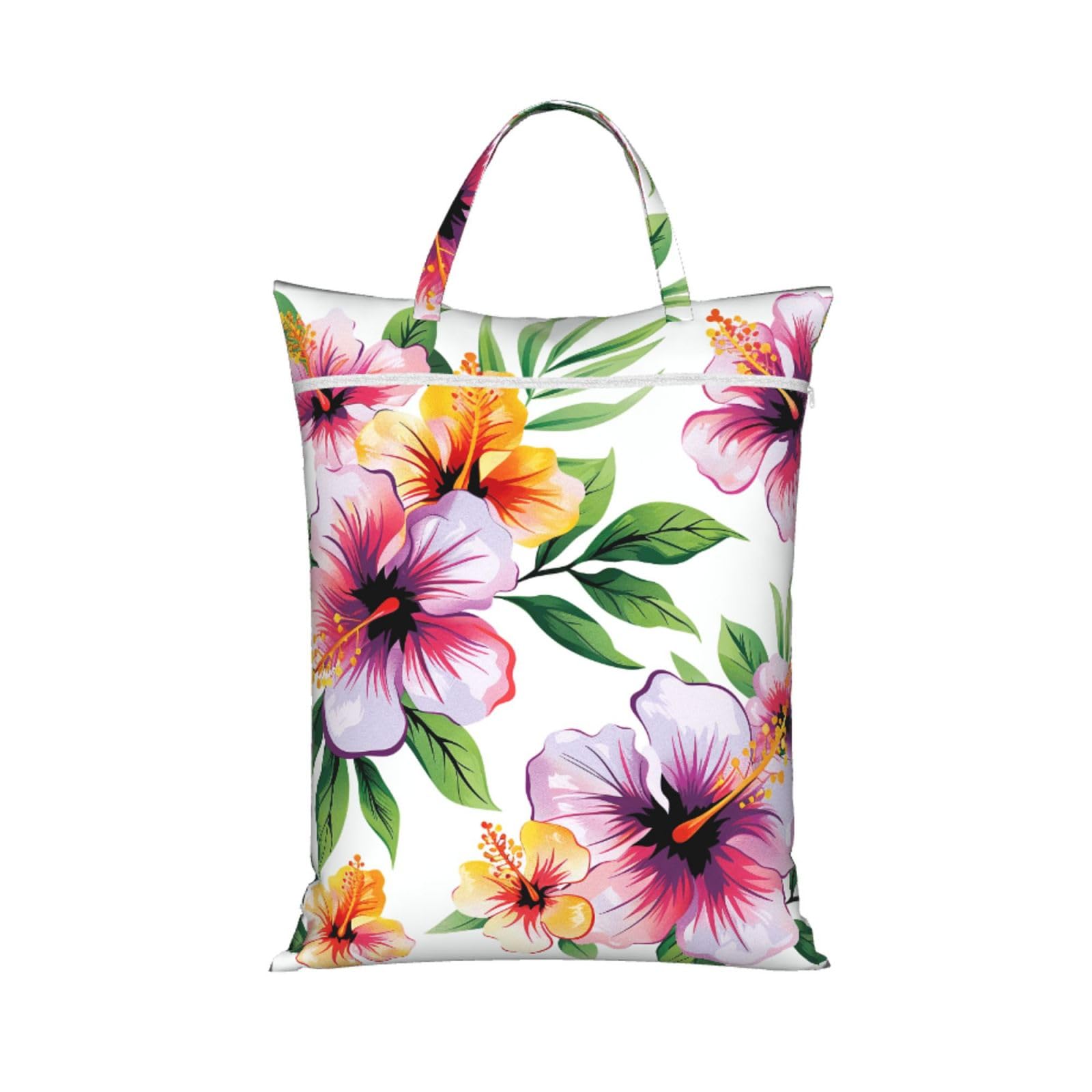 Large Travel Laundry Bags,Hawaiian flower print 1 Print with Handle Foldable Laundry Bag for Holidays Gym Swimming and Family Trips, 1Pcs