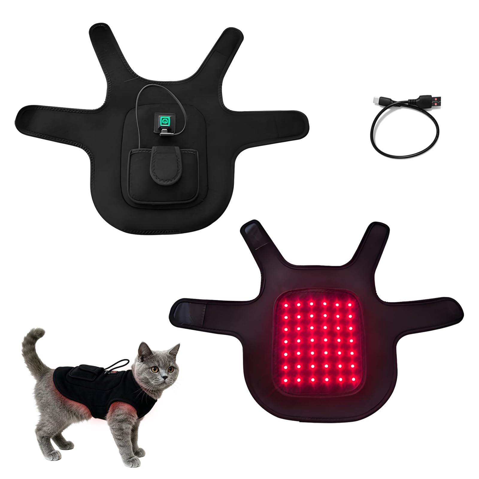 Ceinture de thérapie à la lumière rouge 660 nm/850 nm pour chiens et chats, coussin chauffant avec 3 modes pour soulager la douleur, ceinture thérapeutique réglable pour les douleurs articulaires
