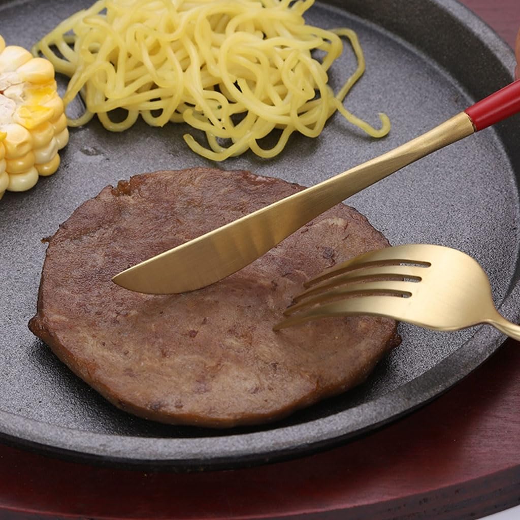 Exquis Ensemble d'argenterie, Couteau, Fourchette et cuillère, Ensemble de Couverts en Acier Inoxydable, Couverts Occidentaux de Cuisine Domestique polis Miroir (Rouge) portatif