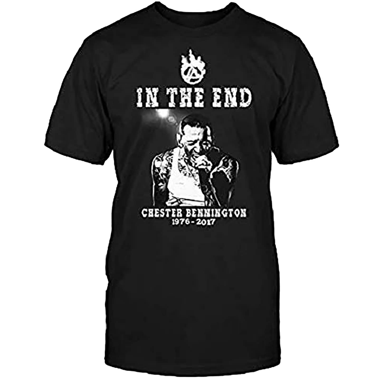 SONGLONGin The End Chester Bennington T-Shirt Unisex Streetwear Printed Short Sleeve Tee Shirt Black XL