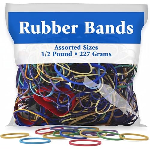 BAZIC Assorted Dimensions 227g/0.5 lbs. Rubber Bands, Multi Color