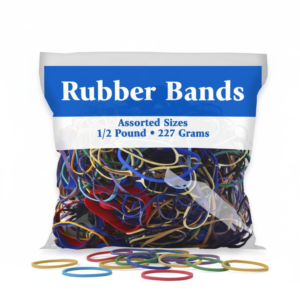 BAZIC Assorted Dimensions 227g/0.5 lbs. Rubber Bands, Multi Color
