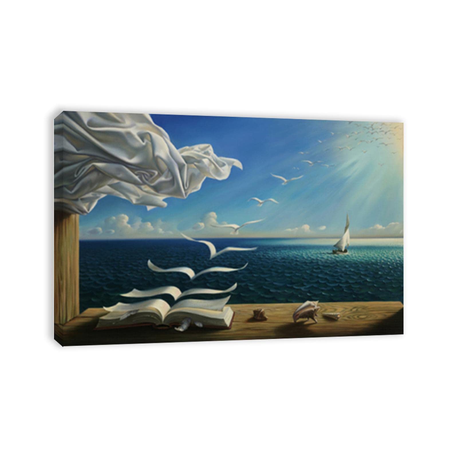 JZSDGB Enmarcado-Salvador Dalí Pintura Reproducción de Carteles Cuadro en lienzo - impresión Obras de Arte-Cuadros famosos impreso sobre lienzo'Puerto de Trieste' 60x90cm(24x35in) Enmarcado