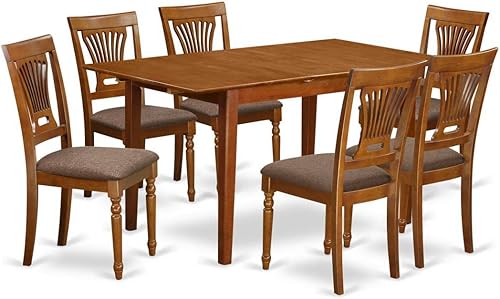 East West Furniture PSPL7-SBR-C - Juego de mesa de comedor de 7 piezas que consta de una mesa de comedor rectangular con hojas de mariposa y 6
