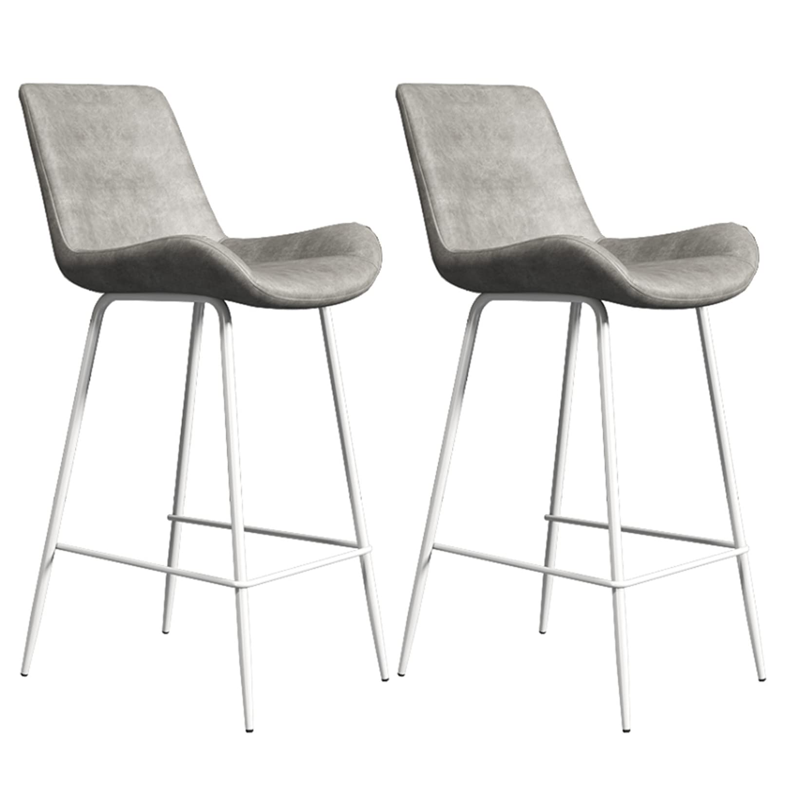 Tabourets de bar en simili cuir PU gris (lot de 2) au style industriel avec dossier et repose-pieds