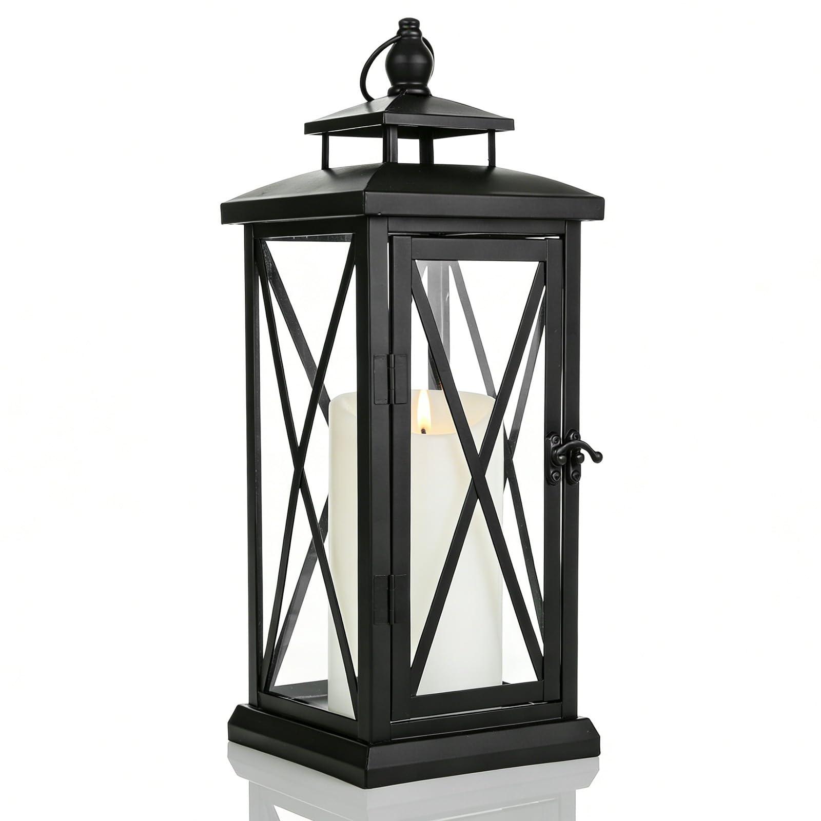 Lanterna nera, 28,5 cm, in metallo, per decorazione di candele, lanterna per tomba, lanterna decorativa in metallo, resistente alle intemperie, per pareti esterne, soggiorni, tavoli, bar, studi